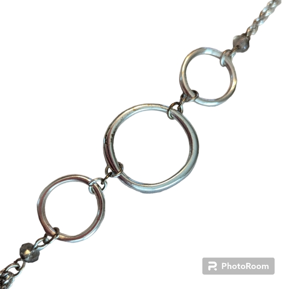 Vintage Flapper Style 6 Circles 3-Layered Stainless Steel Chain Long Necklace - Picture 2 of 4